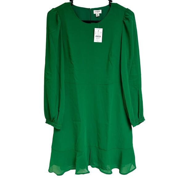 NWT J Crew Mini Dress Flounce Hem Long Sleeve Kelly Green Size 4P - Picture 1 of 6